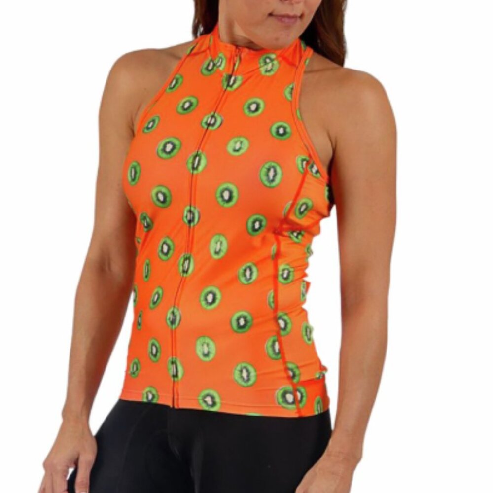 Shebeest Divine Sleeveless Cycling Jersey, Women's XS, Orange Kiwi